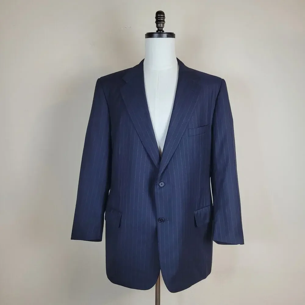 VTG Chester Barrie‎ Blazer 48R Wool Blue England Pinstripe Hand Tailored Luxury